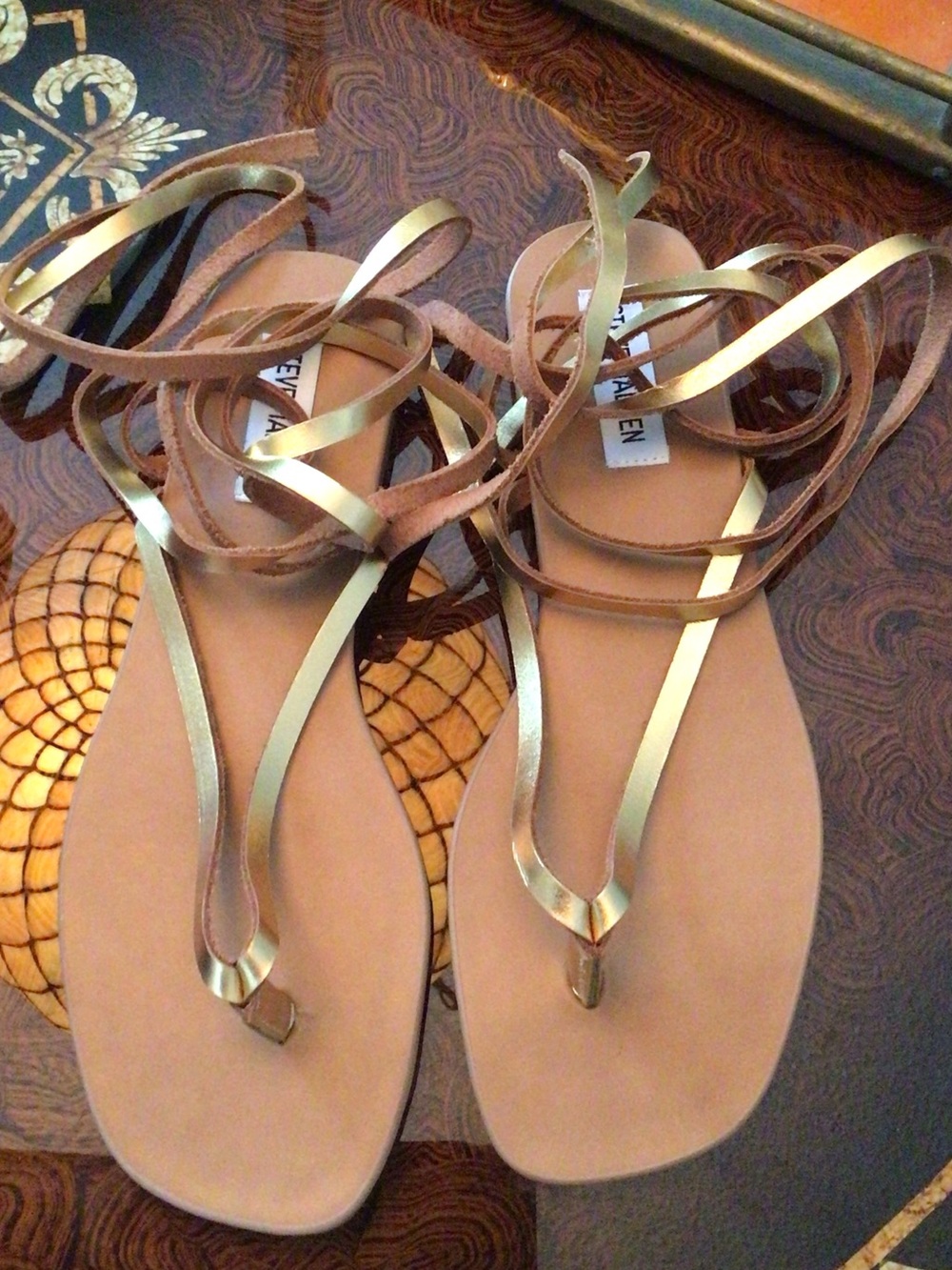 Steve Madden Gold Metallic Lace-Up Gladiator Flat Sandals